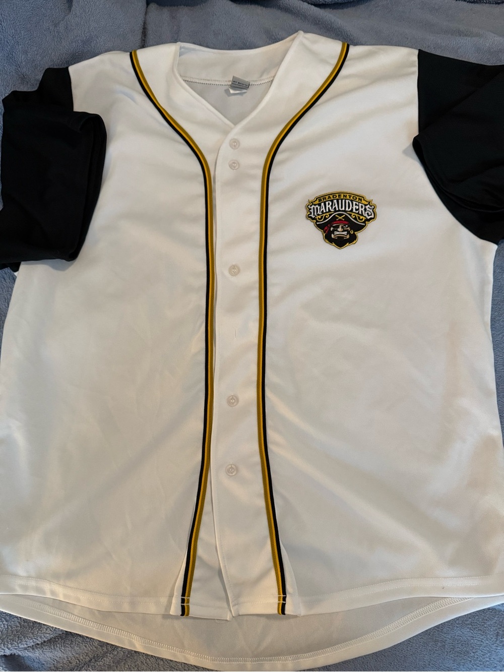 Bradenton Marauders Men’s White and Black Baseball Jersey with Yellow Trim